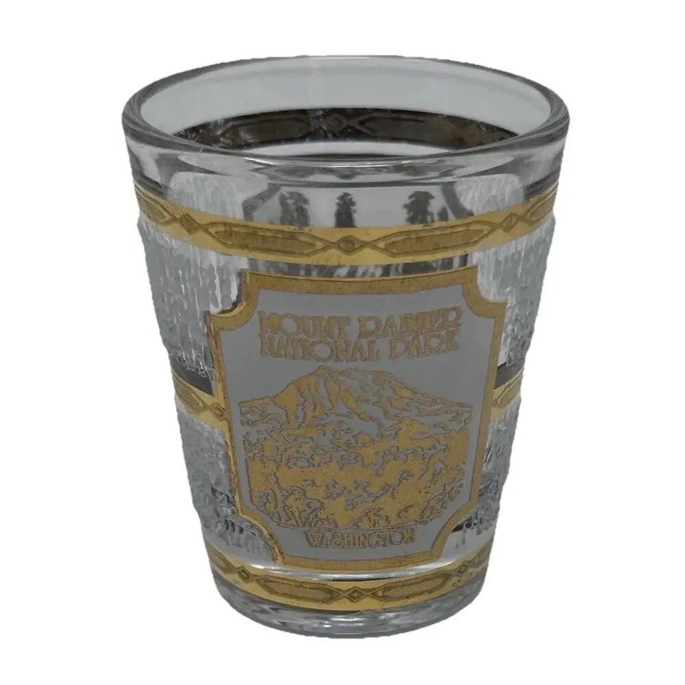Vintage MCM - Gold Trimmed Mount Rainer Shot Glass